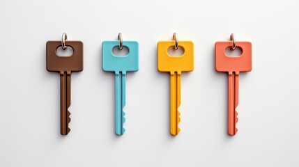 Keys flat design side view keychain accessories theme 3D render Analogous Color Scheme