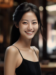 Elegant Portrait of a Smiling Woman in a Black Dress
