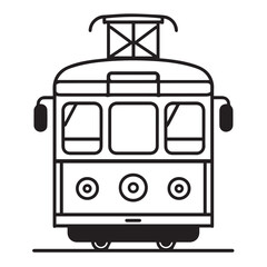 Tram in cartoon, doodle style . Image for t-shirt, web, mobile apps and ui. Isolated 2d vector illustration in logo, icon, sketch style, Eps 10, black and white. AI Generative