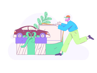 Flat vector concept operation hand drawn illustration of people taking a taxi
