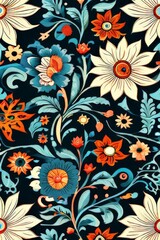 A digital colorful floral seamless pattern design