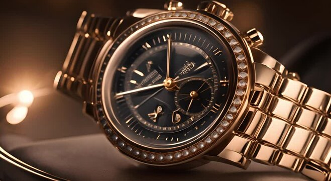 Close-up of a shiny luxury watch with a ticking second hand