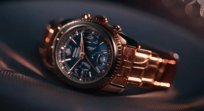 Close-up of a shiny luxury watch with a ticking second hand