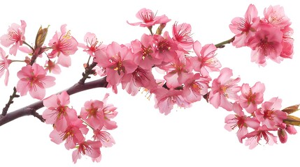 Obraz premium a branch adorned with a variety of pink and white flowers, including single and multi - colored blooms, set against a isolated background