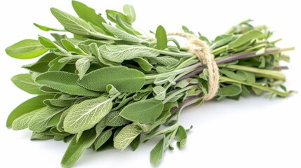 bunch of fresh sage isolated on white background. clean fresh vegetables concept for deisgner