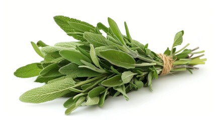 bunch of fresh sage isolated on white background. clean fresh vegetables concept for deisgner