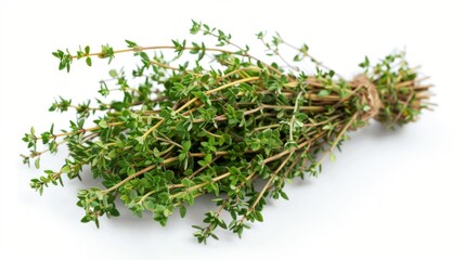 bunch of fresh thyme isolated on white background. clean fresh vegetables concept for deisgner