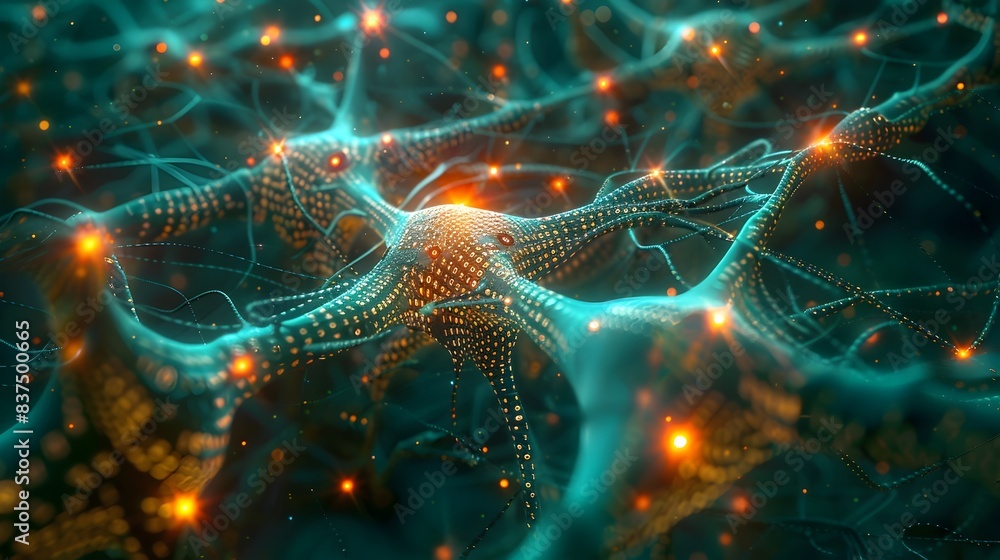 Poster interconnected digital neural network visualization abstract futuristic fractal background