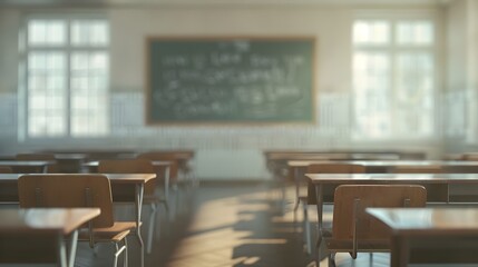 Cozy Classroom Setting with Chalkboard and Desks Conducive for Education and Learning