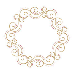 Vintage style floral star shape frame template. Curves and swirls vector golden wreath.