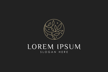Floral Leaf Natural logo.Cosmetics, Spa, Beauty salon, Decoration, Boutique logo. Luxury Line art Outline Style Logo design.