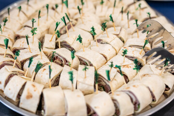 Party sandwiches, tray of food at an event