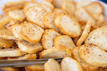 Crunchy bread for dipping, Croutons with garlic sauce