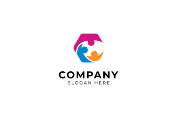 Hexagonal Initial Letter C Colorful Growth Group Meeting for togetherness, community teamwork