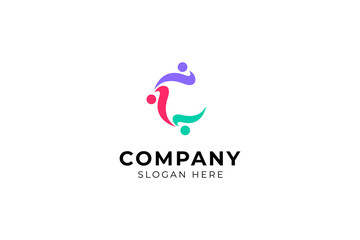 Circle Initial Letter C Colorful Meeting Group Growth for Humans culture social club, people together, community teamwork