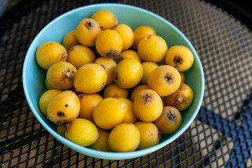 Loquat fruit in a bowl, small plum
