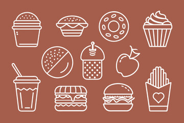  10 outline icons relate to fast food icon set vector illustration 