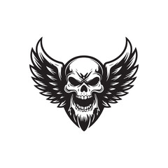 Skull wings vector illustration winged skull badge emblem design