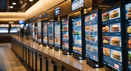 Product display on self-service screen in fast food restaurant