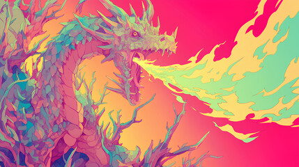 Naklejka premium a dragon spits rainbow colored fire