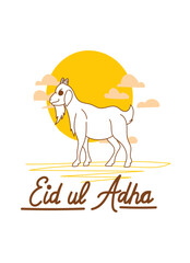 Doodle Muslim holiday Eid al-Adha. the sacrifice a ram or white and black sheep. graphic design decoration kurban bayrami. month lamb and a lamp.Translation from Arabic: Eid al-Adha