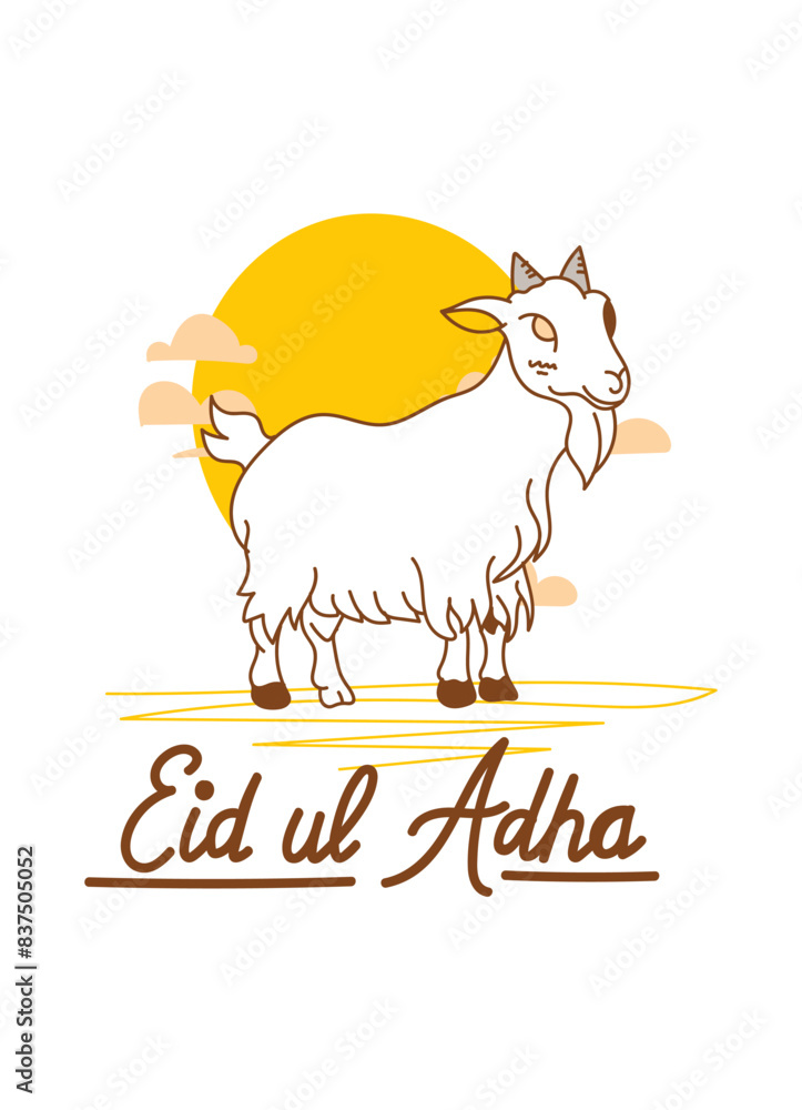 Wall mural Doodle Muslim holiday Eid al-Adha. the sacrifice a ram or white and black sheep. graphic design decoration kurban bayrami. month lamb and a lamp.Translation from Arabic: Eid al-Adha