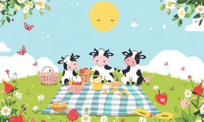 Naklejka premium Illustrations of cow with warm skin tones and fine details of the beauty of farm cow ai generated