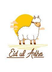 Doodle Muslim holiday Eid al-Adha. the sacrifice a ram or white and black sheep. graphic design decoration kurban bayrami. month lamb and a lamp.Translation from Arabic: Eid al-Adha