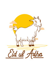 Doodle Muslim holiday Eid al-Adha. the sacrifice a ram or white and black sheep. graphic design decoration kurban bayrami. month lamb and a lamp.Translation from Arabic: Eid al-Adha