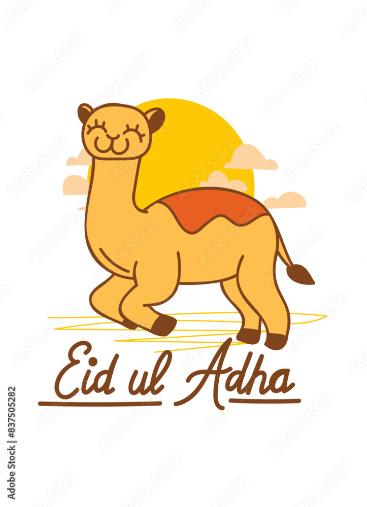 Wall mural Doodle Muslim holiday Eid al-Adha. the sacrifice a ram or white and black sheep. graphic design decoration kurban bayrami. month lamb and a lamp.Translation from Arabic: Eid al-Adha