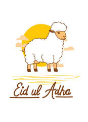 Doodle Muslim holiday Eid al-Adha. the sacrifice a ram or white and black sheep. graphic design decoration kurban bayrami. month lamb and a lamp.Translation from Arabic: Eid al-Adha