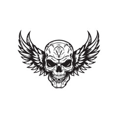 Skull wings vector illustration winged skull badge emblem design