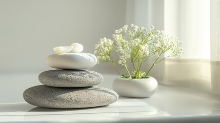 Elegant and minimalistic relaxing massage scene, with a bright and soothing design, isolated on a white background. Ideal for showcasing professional spa environments and wellness services.