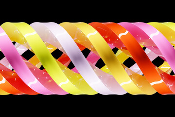 3d illustration of a stereo strip of different colors. Geometric stripes similar to waves....