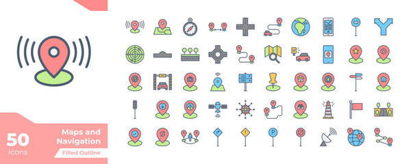 Maps and Navigation Filled Color Icons