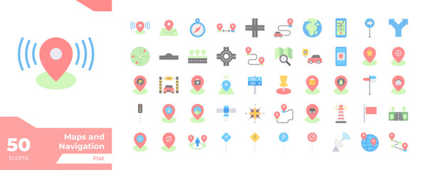 Maps and Navigation Flat Icons