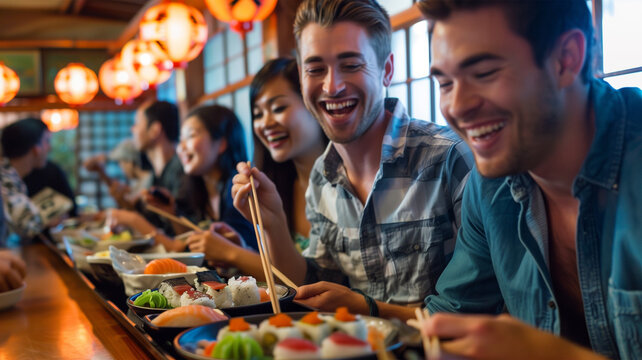 居酒屋で楽しむ外国人の友人たち