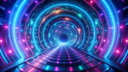 30 Word Title For The Image Reference Is :.A Journey Through A Surreal, Glowing Tunnel Of Pulsating Light And Color.