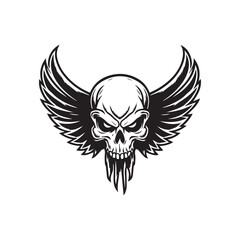 Skull wings vector illustration winged skull badge emblem design