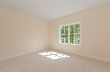 Empty Beige Room with Window and Sunlight