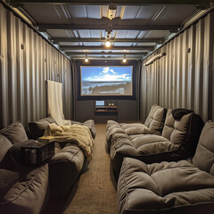 Slate Garage Conversion to Movie Room with Bass-Boosted Sound: A Home Theater Makeover