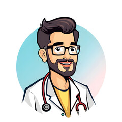 Obraz premium A cartoon man with glasses and a stethoscope is smiling