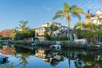 Houses along the Venice Canals in Los Angeles, California.