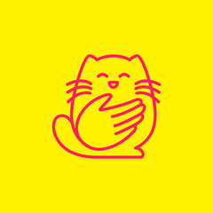cute cat animal pet care line logo design vector