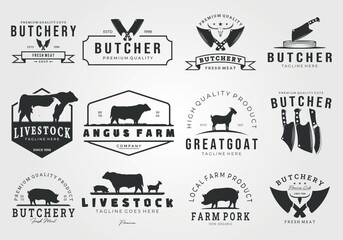 package of logo farm and butcher vector vintage illustration design