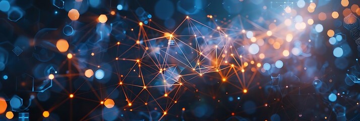 a blue wall adorned with a pattern of connected lines and dots