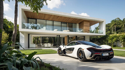 car in front of a luxury home