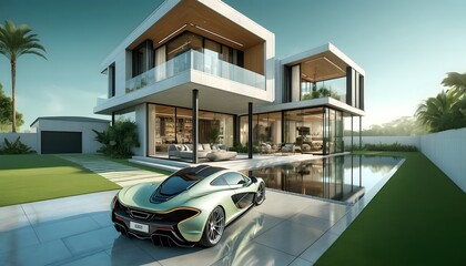 car in front of a luxury home
