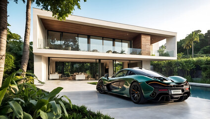 car in front of a luxury home