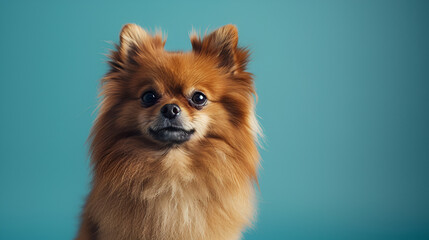Portrait of Pomeranian sitting on sofa at home Close-up portrait of Pomeranian outdoors, Generative Ai